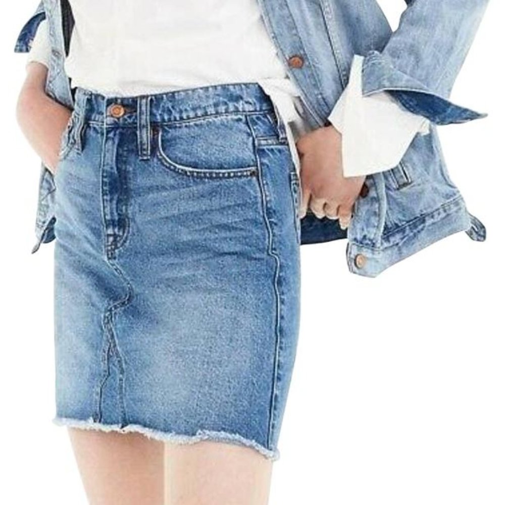 J. Crew Jeans Womens Size 25 Mini Skirt Denim Frayed Hem‎ Blue Birch Wash